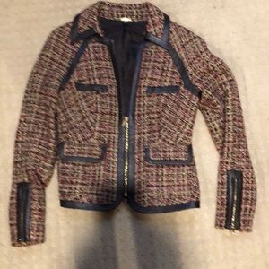 Bebe tweed zipper jacket with faux leather trim